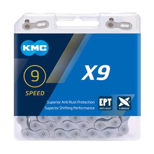 KMC Fahrrad Kette X9 EPT Kompatibilität: 9-fach | SB-Verpackung | silber | 114 Glieder