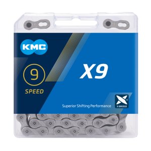 KMC Fahrrad Kette X9 Kompatibilität: 9-fach | SB-Verpackung | grau | 114 Glieder