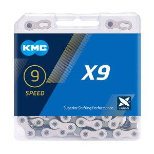 KMC Fahrrad Kette X9 Kompatibilität: 9-fach | SB-Verpackung | silber / grau | 122 Glieder