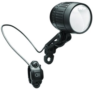 B&M E-Bike LED Scheinwerfer LUMOTEC IQ-XM inkl. Anschlusskabel 140 cm | Befestigung: Gabelkrone | schwarz eloxiert | An-/Ausschalter: Ja