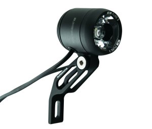 SUPERNOVA Dynamo-LED-Scheinwerfer E3 PURE 3 inkl. Halter für Gabelkrone/Brücke | Befestigung: Gabelkrone | schwarz | An-/Ausschalter: Nein