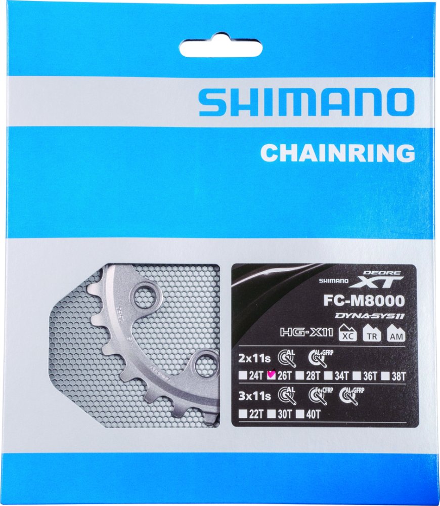 SHIMANO Kettenblatt Deore XT FCM8000 26 Zähne | silber | Lochkreis: 64 mm