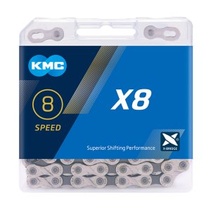 KMC Fahrrad Kette X8 Kompatibilität: 6/7/8-fach | SB-Verpackung | silber / grau | 114 Glieder